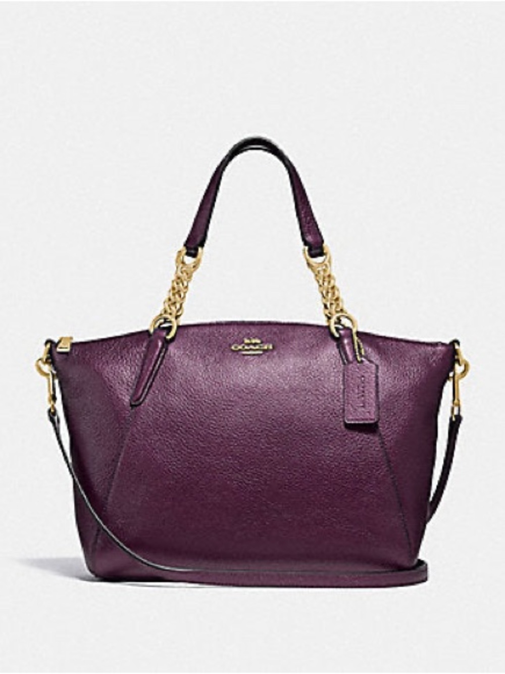 Coach Mini Satchel Kelsey Plum Leather Tote with Gold Chain Handles